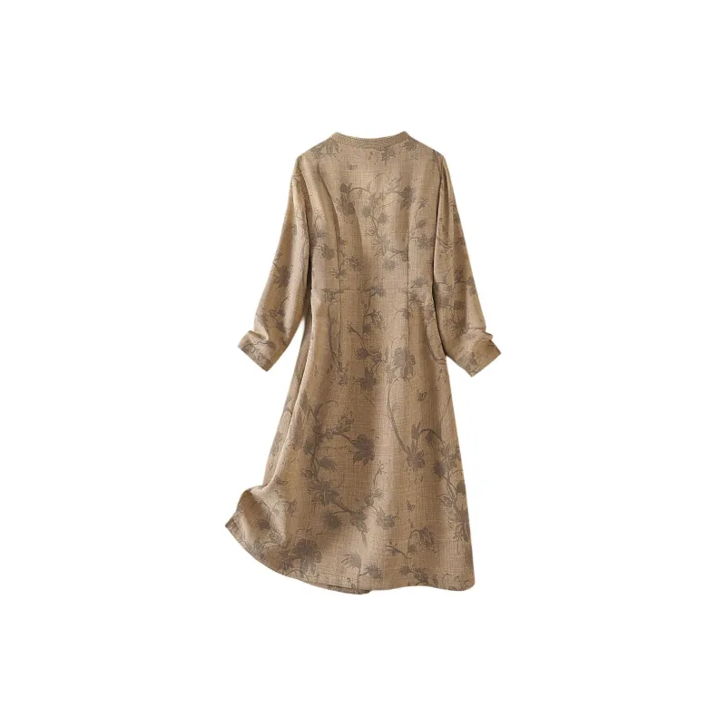 IHIMI Long Sleeved Dresses Women's Khaki Apricot-2