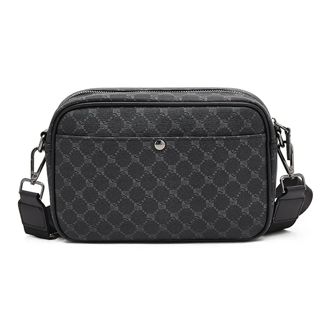 Old Man's Head Synthetic Leather Crossbody Bags Men's Black/Black Checkerboard/Black Pattern-19