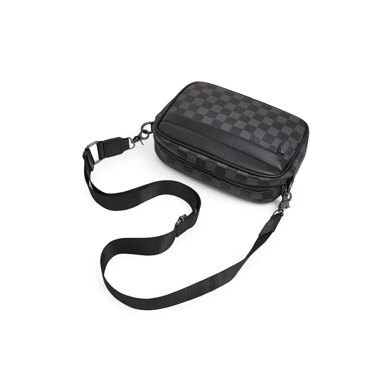 Old Man's Head Synthetic Leather Crossbody Bags Men's Black/Black Checkerboard/Black Pattern-11