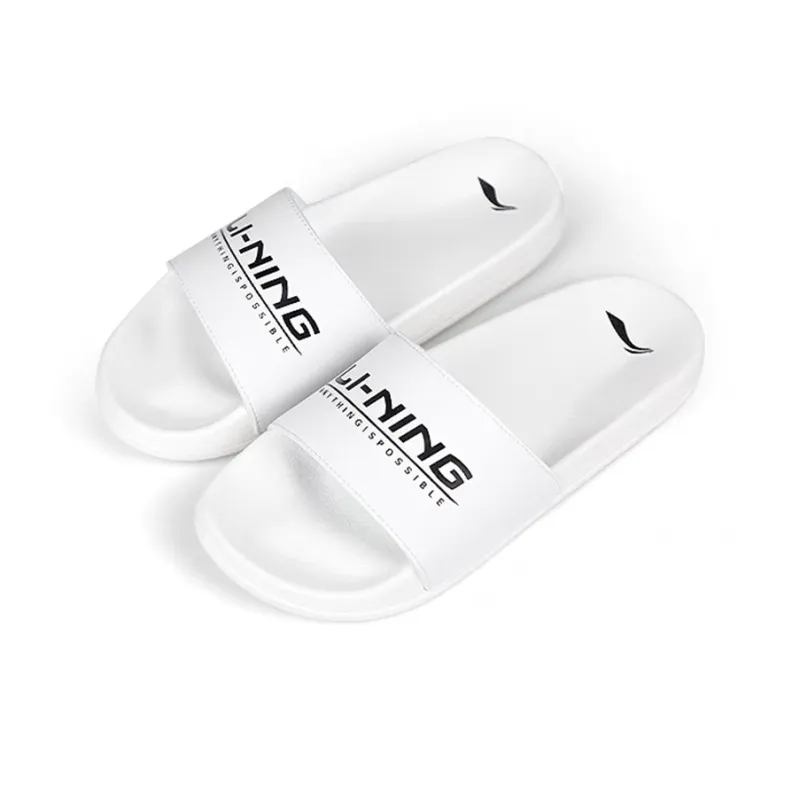 LiNing Football Cushioned Slip Resistant Abrasion Resistant Slide Slippers Women's White Black-2