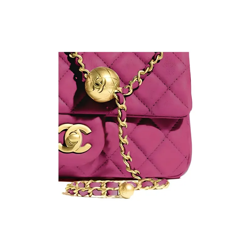 CHANEL Small Gold Ball Classic Flap CF Sheepskin Shoulder Bag, Crossbody Bag Women's Rose Red-2
