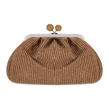 WEEKEND MaxMara Cotton One Shoulder Handbag Medium Size Women's Tan