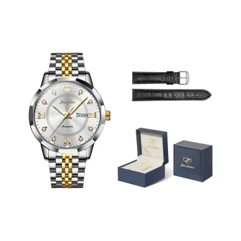 Jin Shi Dun Diamond Box Mechanical Movement Stainless Steel Watchband Watch Men's Watches White Dial