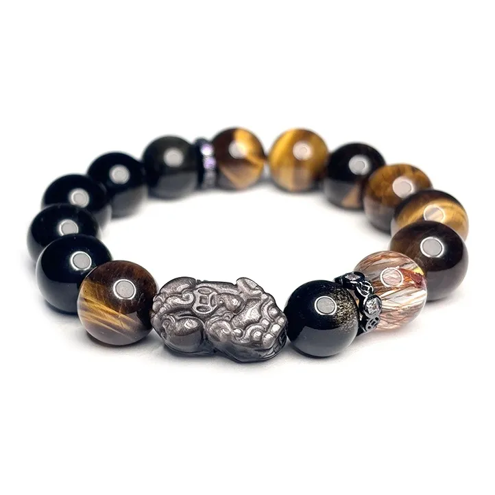 MOUNTAINS AND MANS Tiger's Eye Stone Luxury Good Luck Beaded Bracelet Men's-0