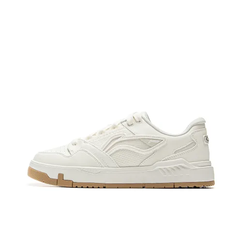 LiNing Wear Resistant Breathable Slip Resistant Low Top Skateboard Shoes Women's Champagne White