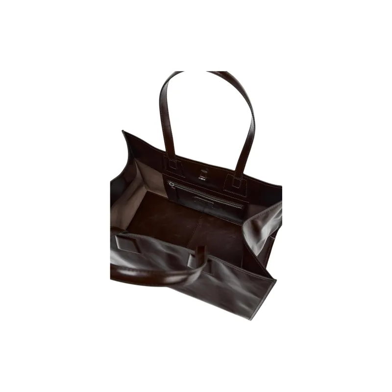 ZARA Cow Leather Tote Bag Shopping Bag Handbag Large Size Women's Red-4