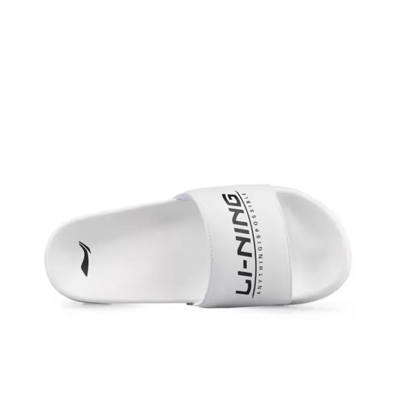 LiNing Football Cushioned Slip Resistant Abrasion Resistant Slide Slippers Women's White Black-3