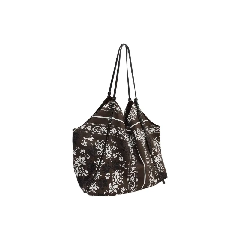 ZARA Cotton Tote Bag, Shopping Bag, Shoulder Bag Large Size Women's Brown-1