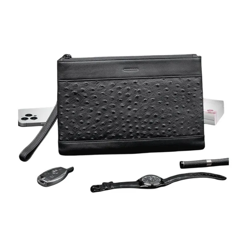 VIHUS Top Grain Cow Leather Clutch Handheld Wallet Men's Black-1
