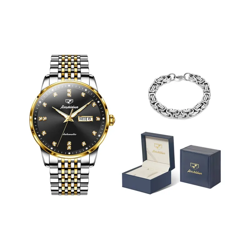Jin Shi Dun Mechanical Movement Stainless Steel Watchband Watch Men's Watches White Dial-5