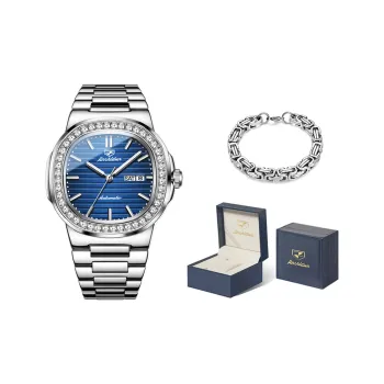 Jin Shi Dun Mechanical Movement Stainless Steel Watchband Watch Men's Watches White Dial