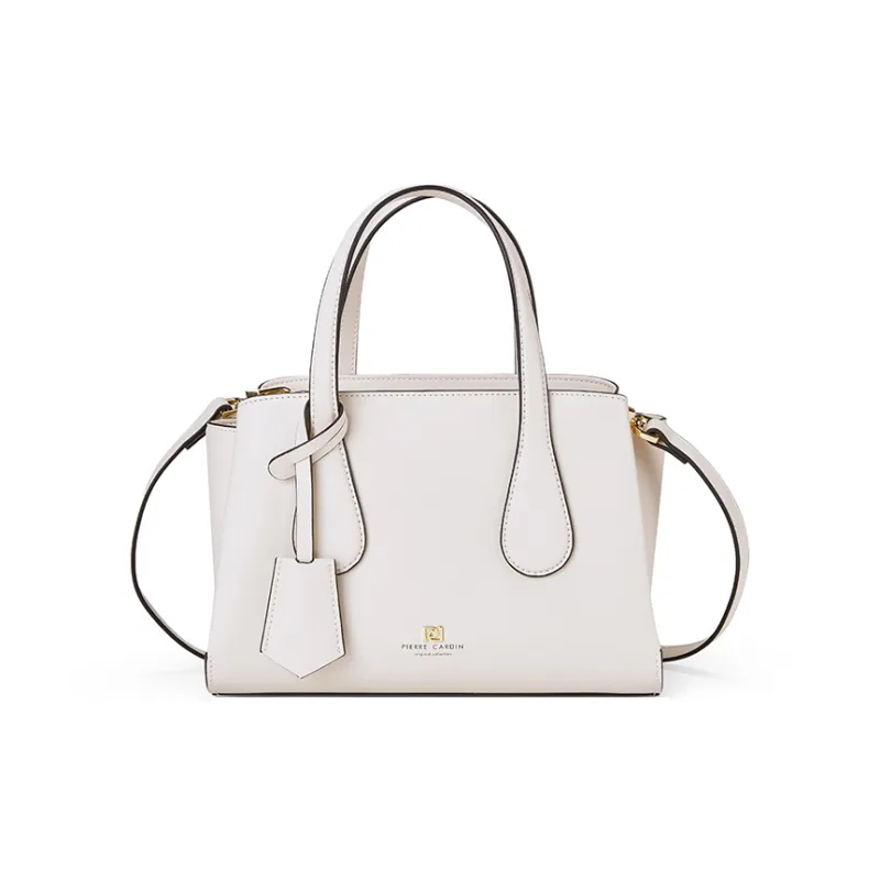 PIERRE CARDIN Cow Leather With Synthetic Leather Handbag Women's Ecru-0