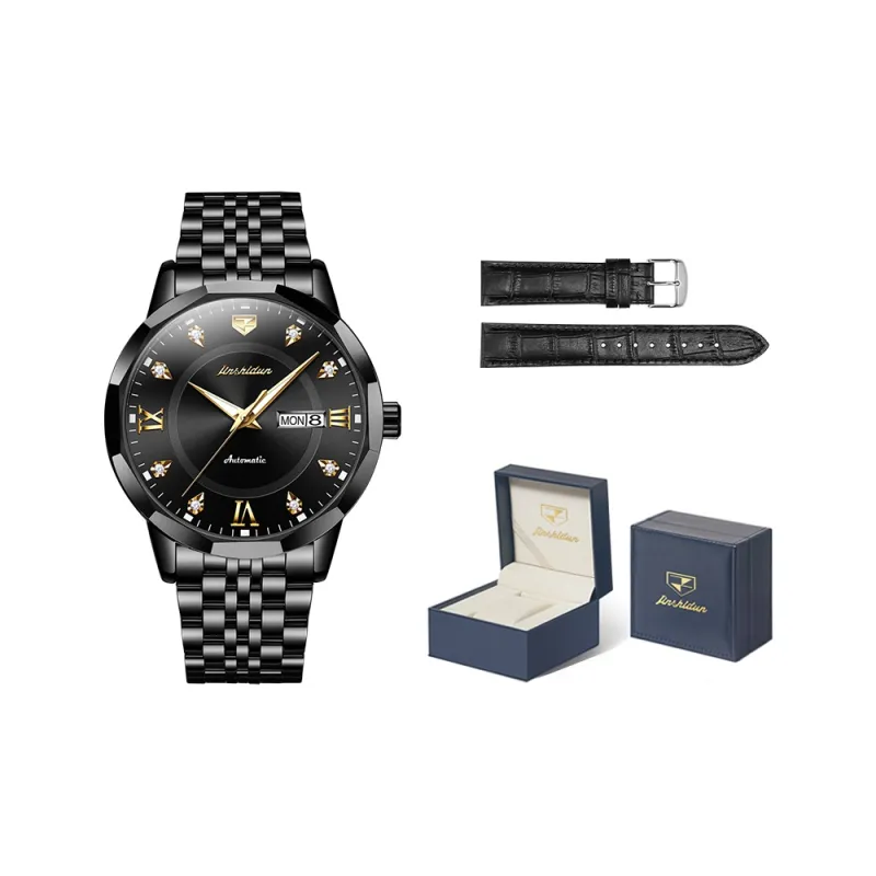 Jin Shi Dun Diamond Box Mechanical Movement Stainless Steel Watchband Watch Men's Watches White Dial-0