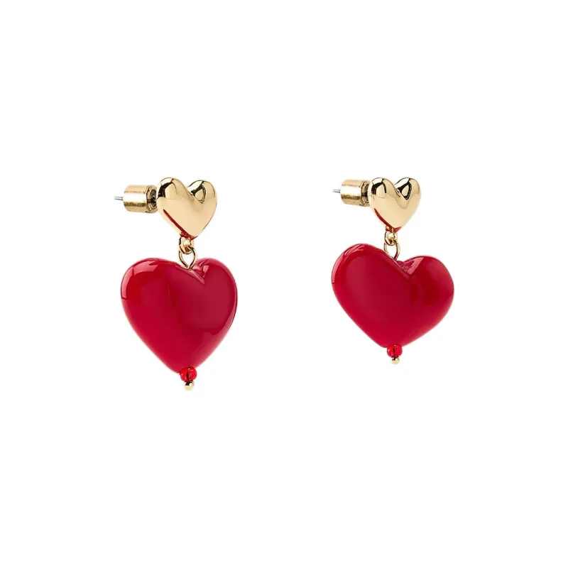 ZARA Crystal Earrings Women's Red-1