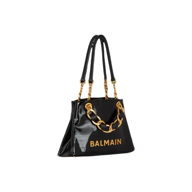 BALMAIN Calfskin Tote Bag Shopping Bag Shoulder Bag Handbag Small Size Women's Black-3