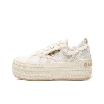 OLD ORDER Breathable Height Increase Low Top Canvas Shoes Women's White Gold