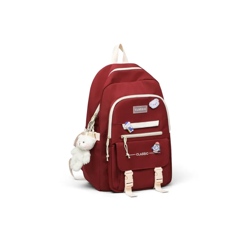 VINEY Nylon Fabric Backpack Regular Unisex Red/White-2