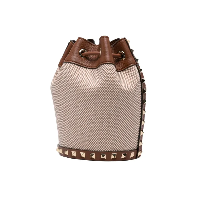 Valentino ROCKSTUD Fabric Bucket Bag Crossbody Bag Women's Chestnut Brown-1