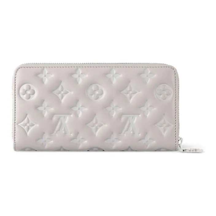 LOUIS VUITTON Zippy Lambskin Wallet Women's Gray White-3