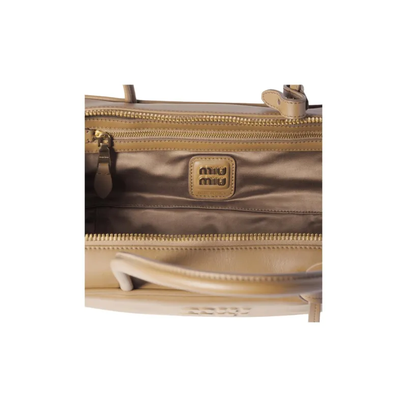 MIU MIU Beau Calfskin Shoulder Bag Women's Sand-4