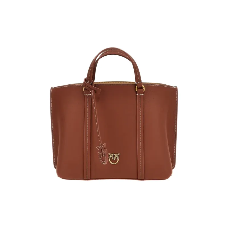 PINKO Calfskin Tote Bag Shopping Bag Shoulder Bag Crossbody Bag Handbag Women's Brown-0