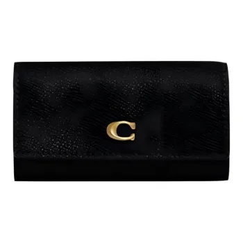 COACH Key Case Cross Stitch Leather Key Pouch Unisex Black