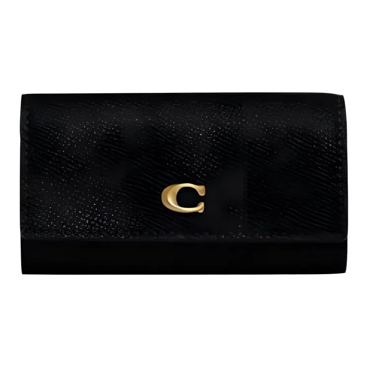 COACH Key Case Cross Grain Leather Key Pouch Unisex Black-0