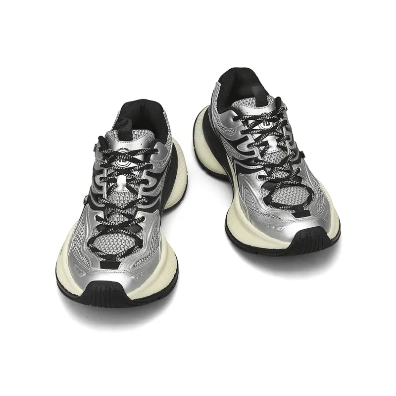 PONGFINITY Cushioned Slip Resistant Abrasion Resistant Low Top Chunky Sneakers Unisex Silver Black-1