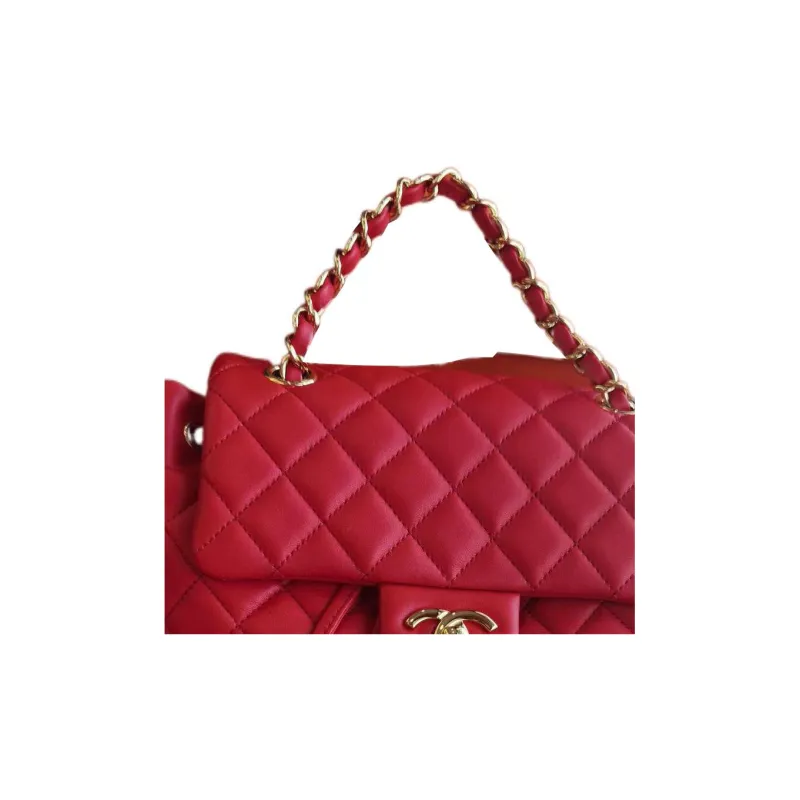 CHANEL Sheepskin Backpack Tubas Women's Red-2