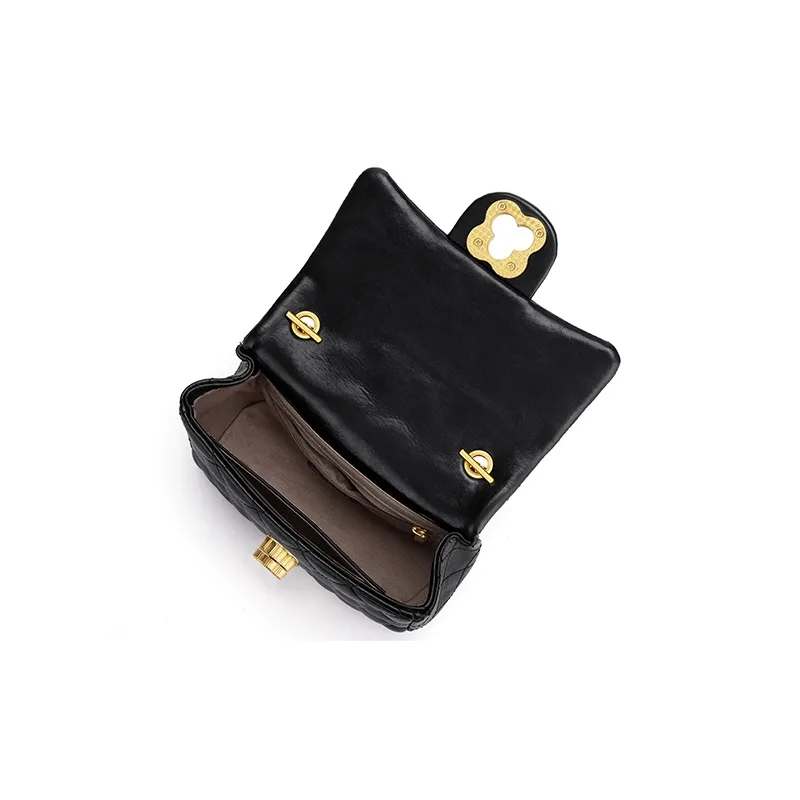 CinvaiKrose Microfiber With Cow Leather Shoulder Bag Crossbody Bag Small Size Women's Diamond Pattern Black-5