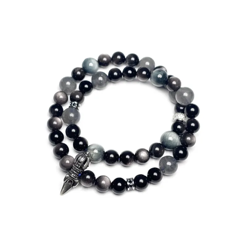 MOUNTAINS AND MANS Obsidian Luxury Layering Good Luck Beaded Bracelet Men's-3