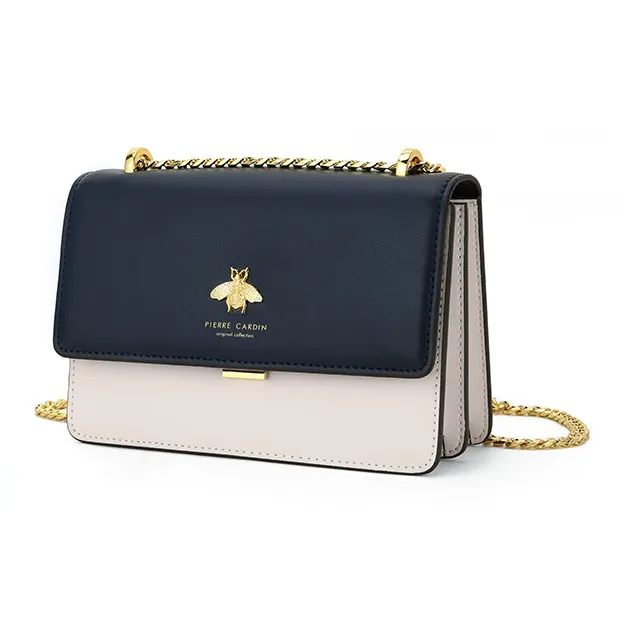 PIERRE CARDIN Cow Leather Shoulder Bag Women's Dark Blue/Ecru-1