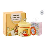 [Yellow with Shopping Bag]Crayon Shin-Chan Stand with Lid Breakfast Cup Gift Box Set 400ml