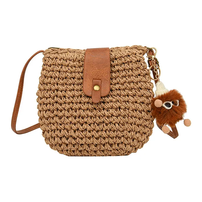 Yalu Straw Woven Shoulder Bag Women's Khaki-1