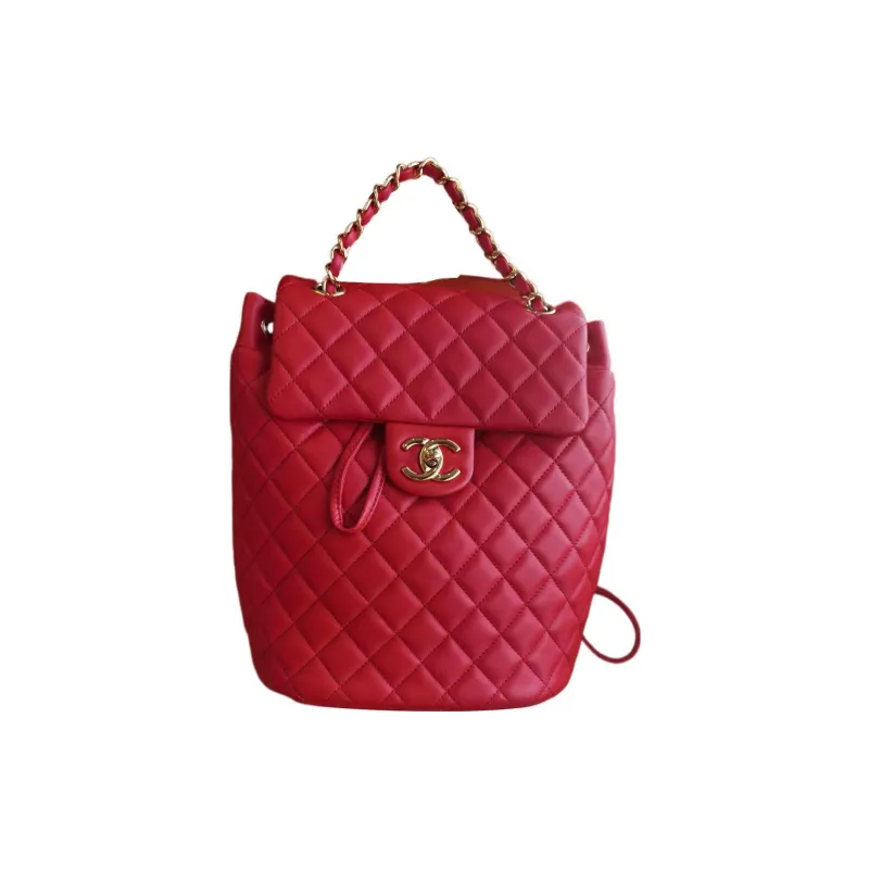 CHANEL Sheepskin Backpack Tubas Women's Red-0