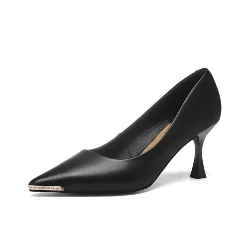 Golden Silk Rabbit Slim Heel High Heels Women's