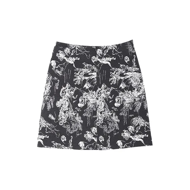 SETIROM Casual Short Skirts Women's Black With White Floral-1