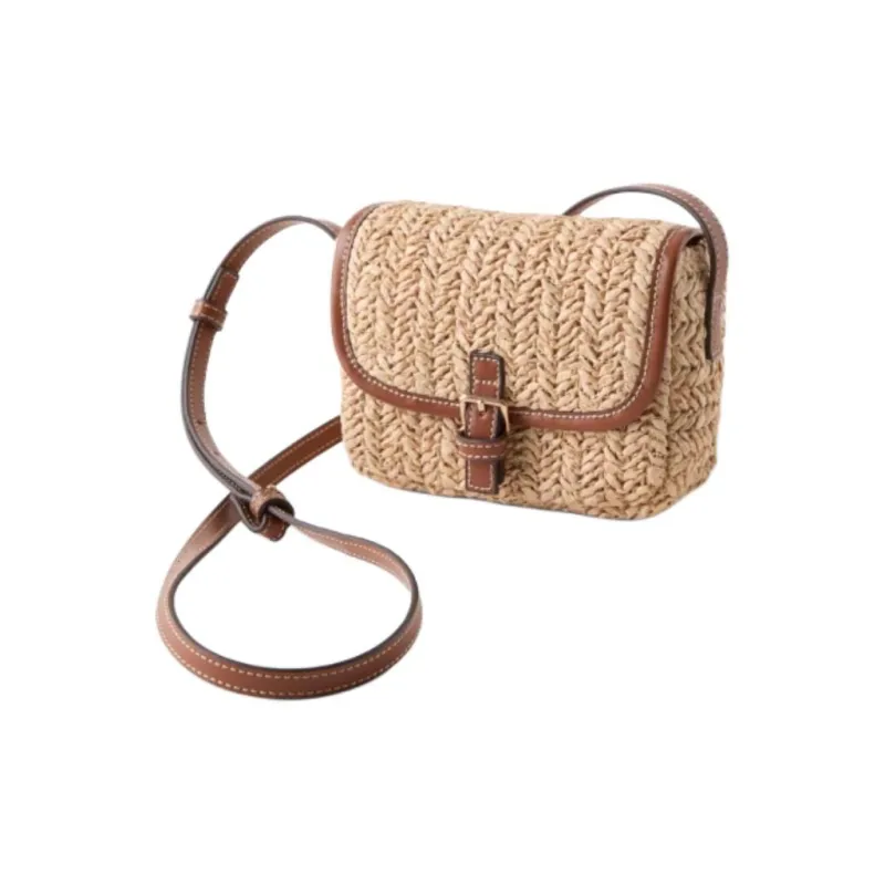 ZARA Raffia Fiber Crossbody Bag Women's Light Beige Yellow-1