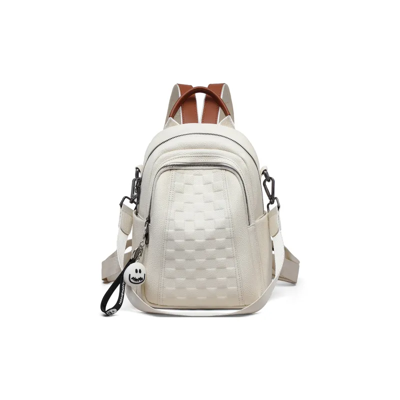 PT'SON Cow Leather Backpack Regular Women's Black/Ecru-11