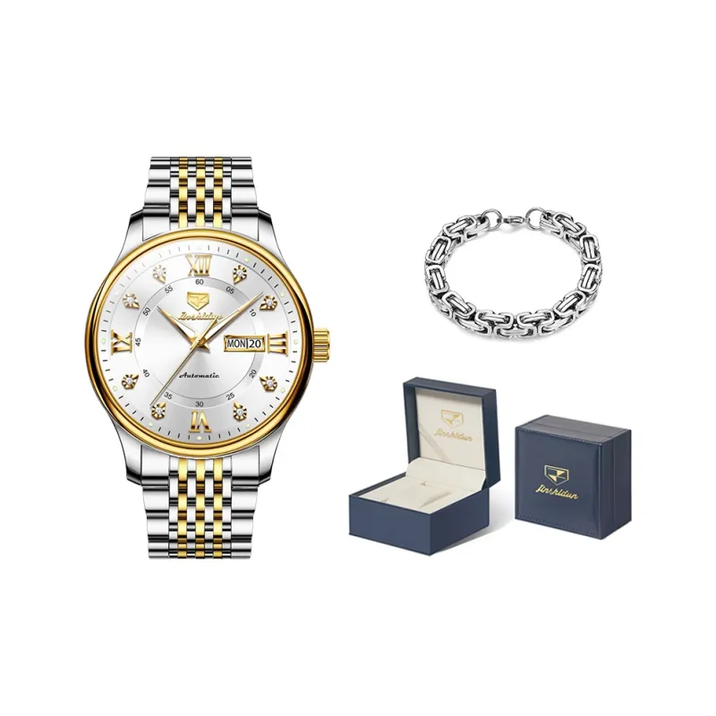 Jin Shi Dun Automatic Mechanical Movement Stainless Steel Watchband Watch Men's Watches White Dial-11