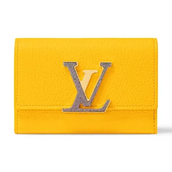 LOUIS VUITTON Capucines Cow Leather Wallet Women's Silver Apricot Yellow