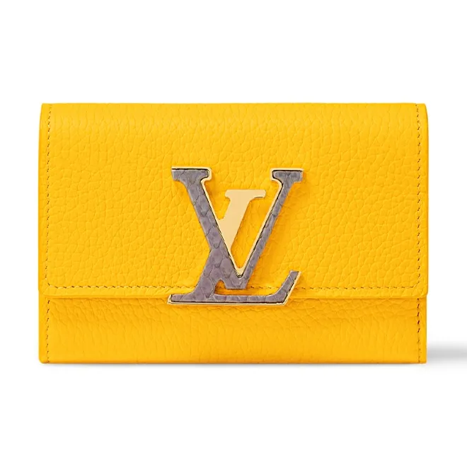 LOUIS VUITTON Capucines Cow Leather Wallet Women's Silver Apricot Yellow-0