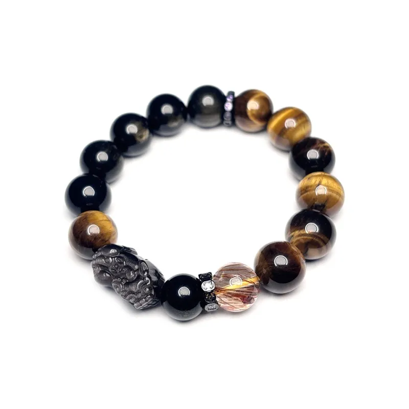 MOUNTAINS AND MANS Tiger's Eye Stone Luxury Good Luck Beaded Bracelet Men's-4