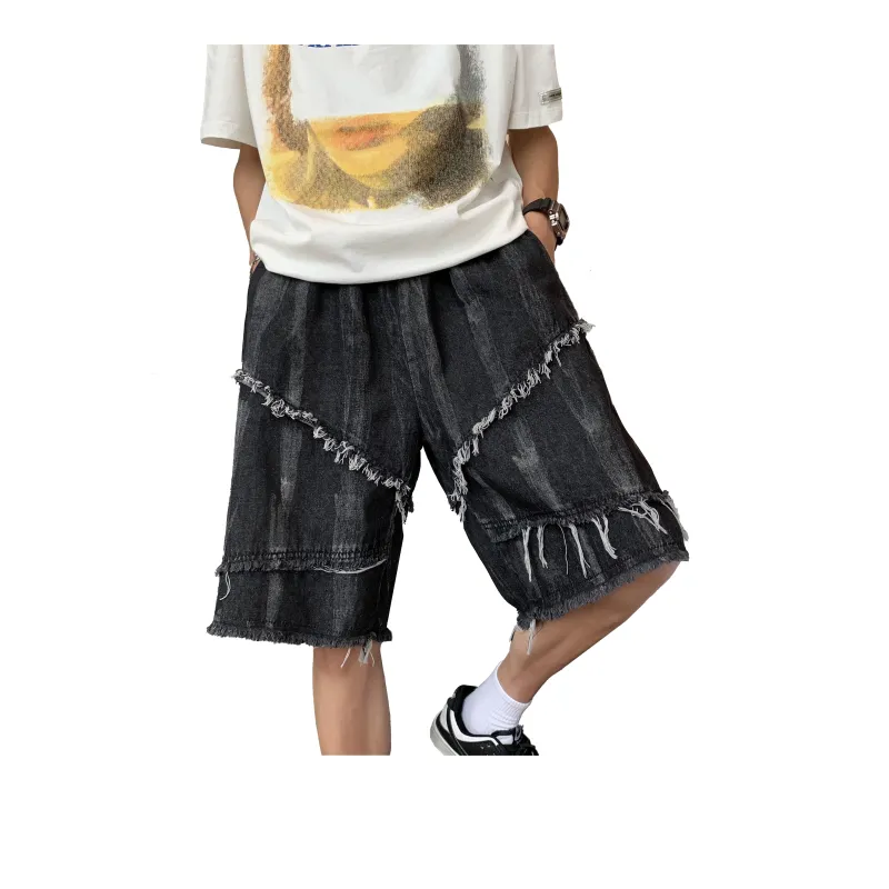 TESTUNG Fashion Denim Shorts Unisex Classic Black-0