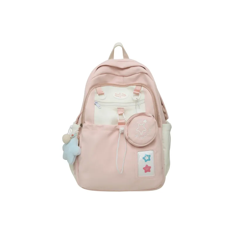 URBAN FOREST Nylon Backpack Unisex Black/Pink/Light Yellow/Light Blue-3