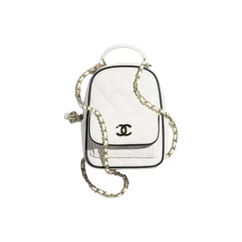 CHANEL Lambskin Double Shoulder Crossbody Handbag Mini Women's White