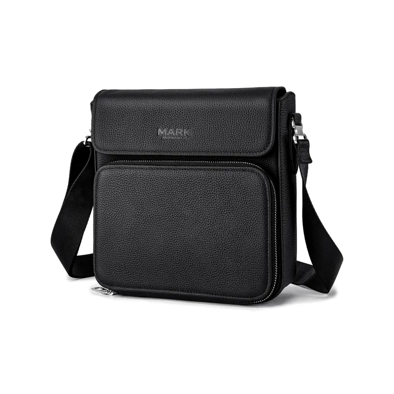 FAIRWHALE Cow Leather Crossbody Bag Small Square Bag Shoulder Bag Regular Men's Black/Navy Blue-1