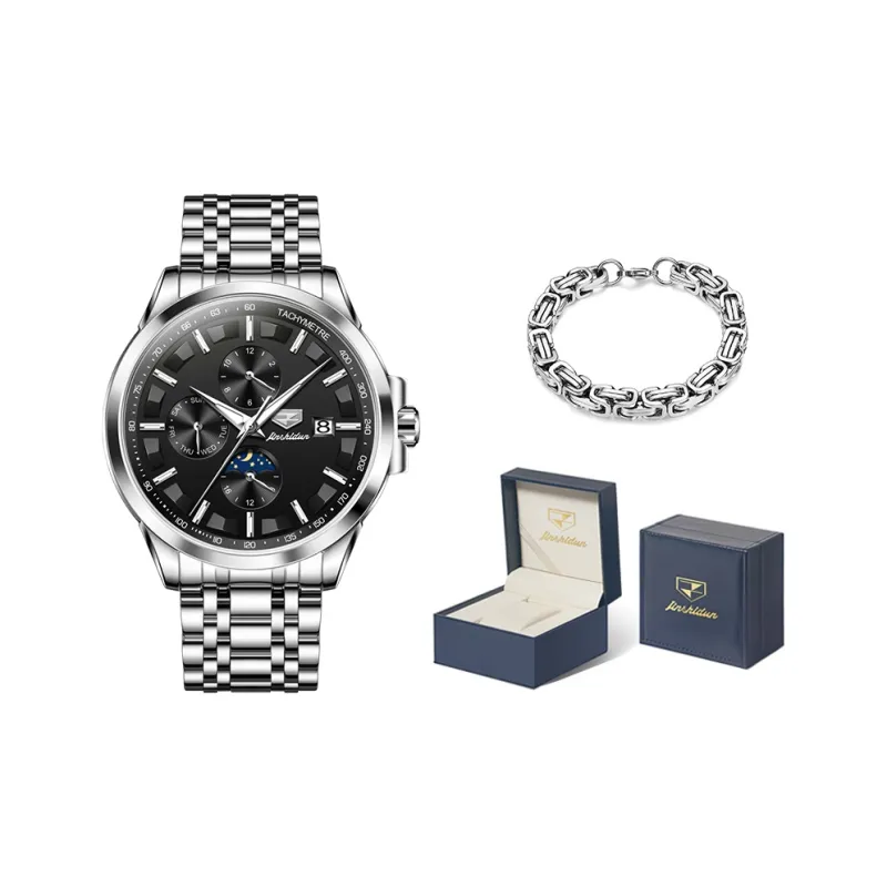 Jin Shi Dun Automatic Mechanical Movement Stainless Steel Watchband Watch Men's Watches Black Dial-0