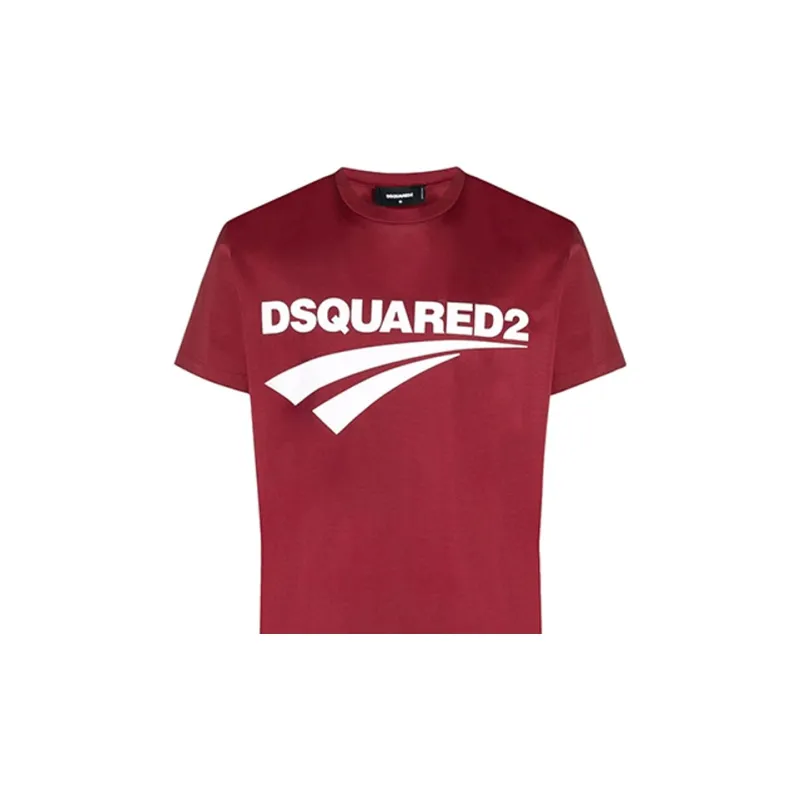 Dsquared2 Cigarette Fit Brand Logo Burgundy T Shirt-4