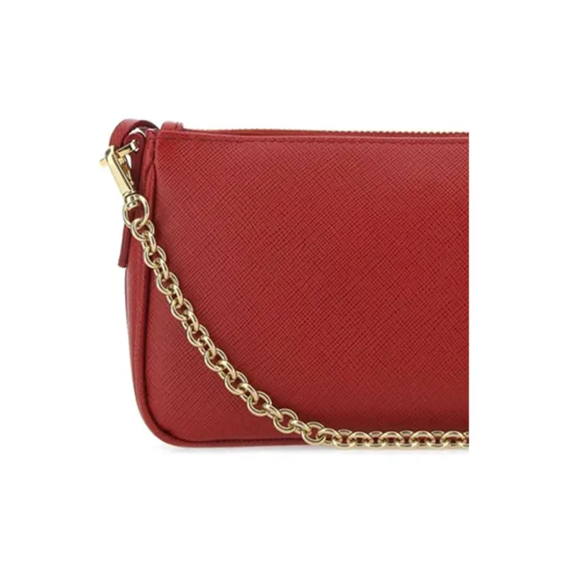PRADA Re Edition Leather Shoulder Bag, Crossbody Bag Unisex Red-4